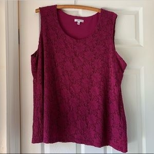 Pretty deep pink floral lace tank